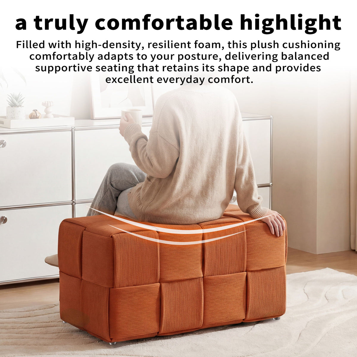 Modern Ottoman Foot Rest With Woven Design