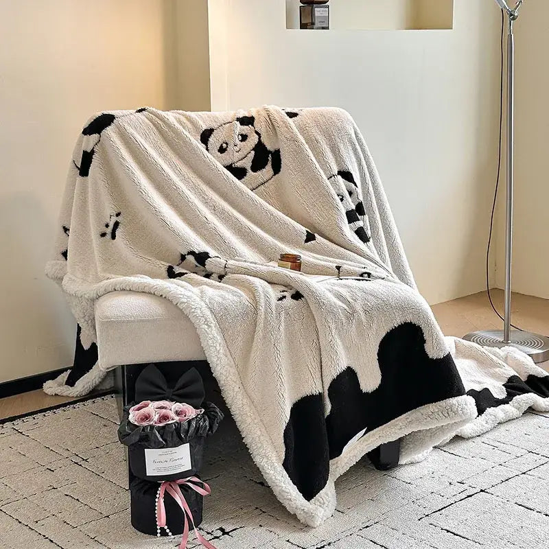 Floral cream jacquard lamb wool blanket living room throw