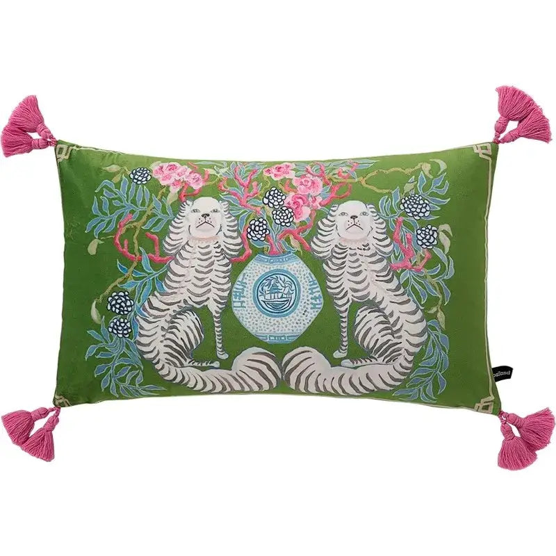 Floral green handmade lumbar pillow case bedroom dog decor