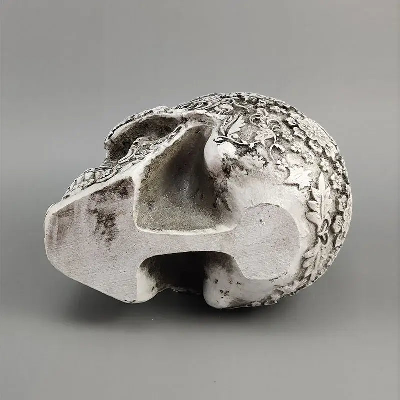 Floral silver carved skull figurine living room halloween decor