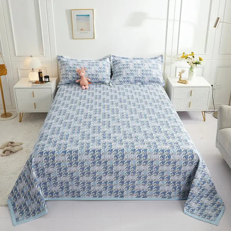 Floral white & green cotton double bedspread set bedroom decor