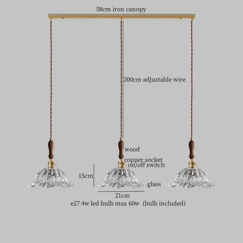 Fluted glass led pendant lamp with brass accents for dining room
