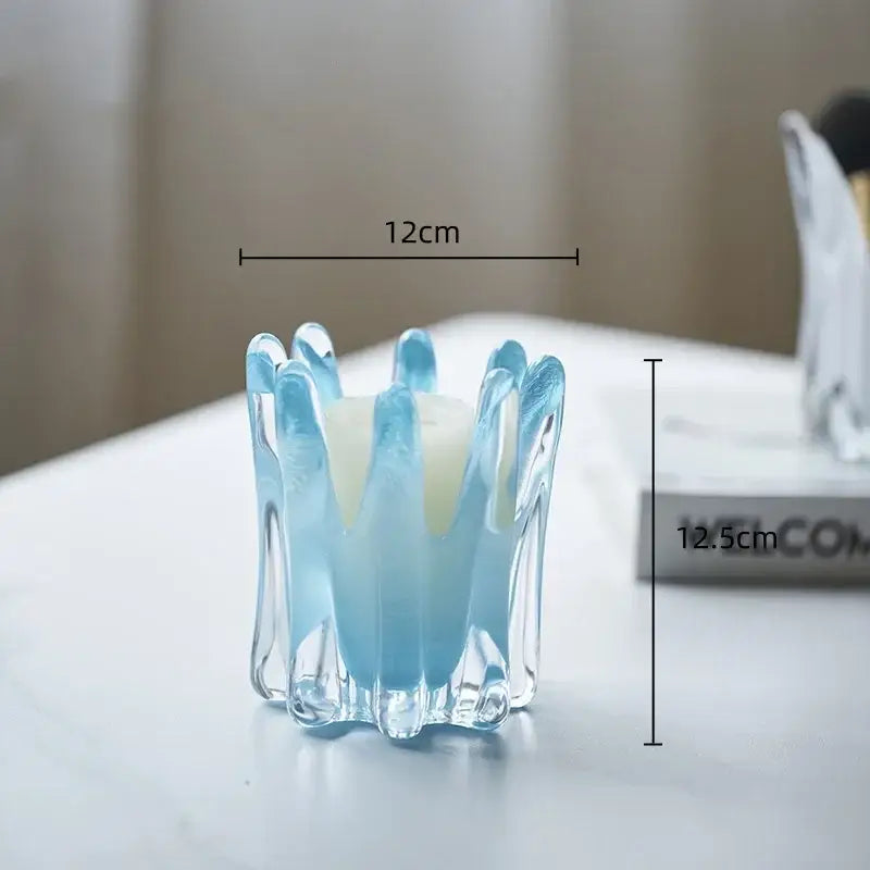 Fluted light blue geometric bud glass vase living room decor