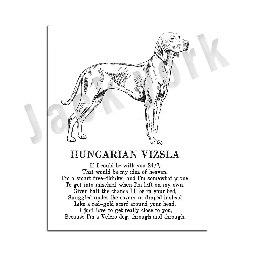Framed black and white dog breed poetry poster set living room decor