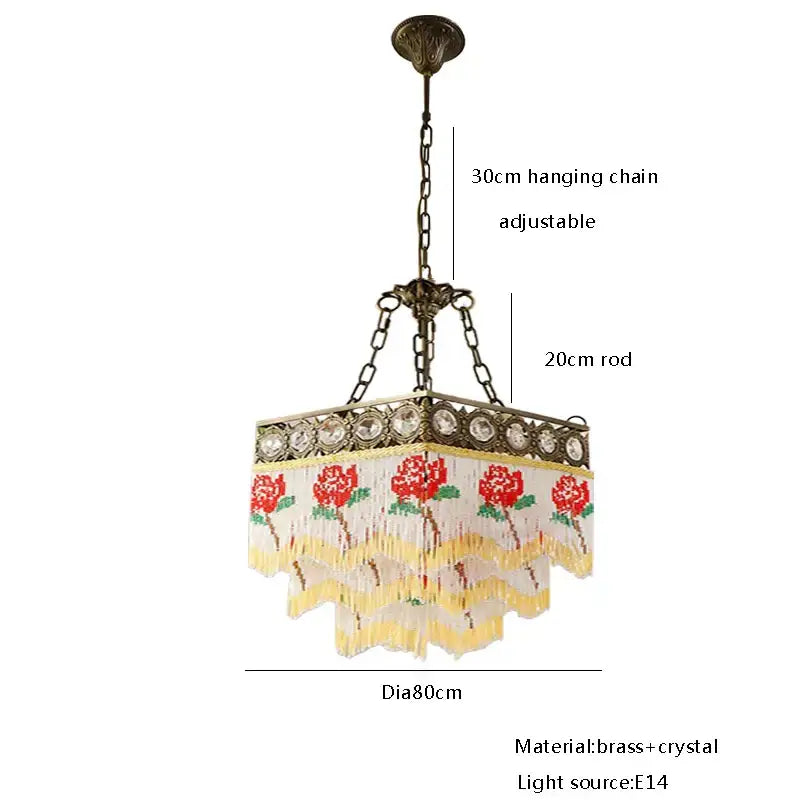 French brass crystal floral chandelier dining room beaded fringe