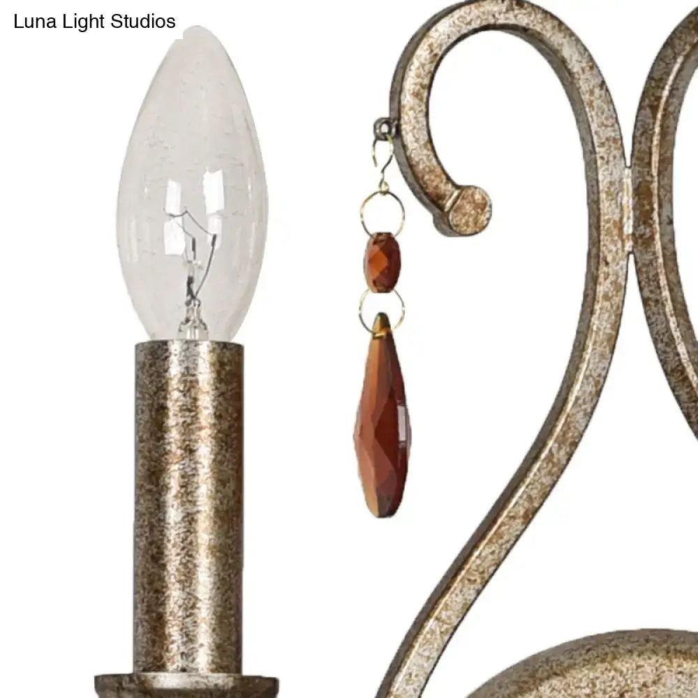 French country aged silver wall lamp with crystal deco dining room