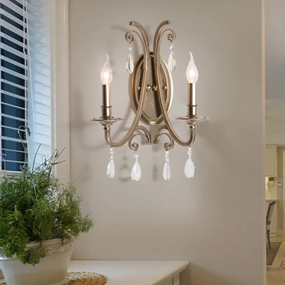 DecorBites™ French Country Bedroom Wall Lamp - Brass Finish Sconce Light with Crystal Accent