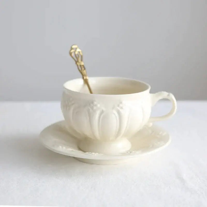 French garden cream floral ceramic tea cup and saucer dining room set