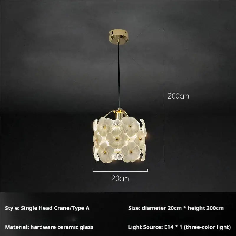 French light luxury white flower glass chandelier bedroom pendant light