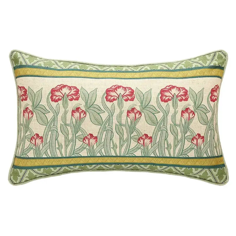 French linen flax bird and flower lumbar pillow cover bedroom decor