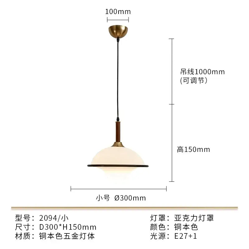 French medieval saucer cream and brass pendant light dining room