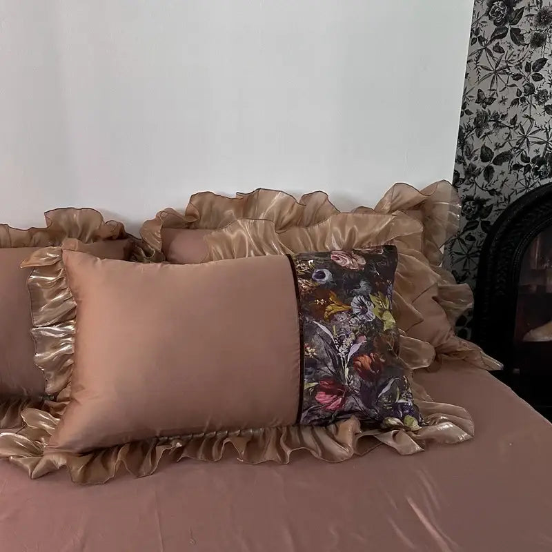 French organza lace taupe floral bedding set bedroom egyptian cotton