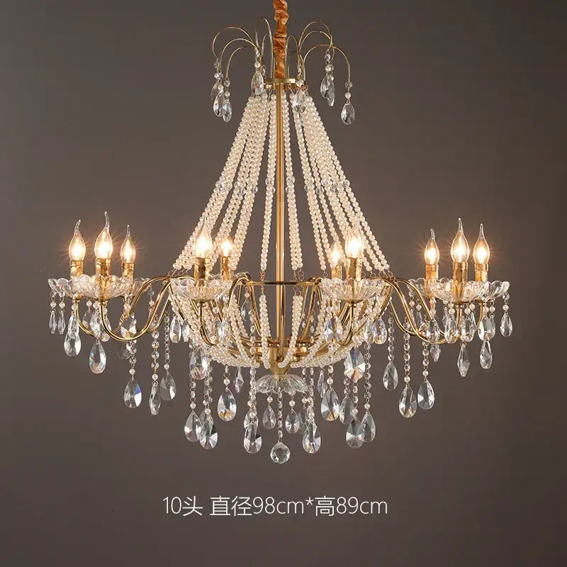 French pearl chandelier gold 6 light crystal living room pendant