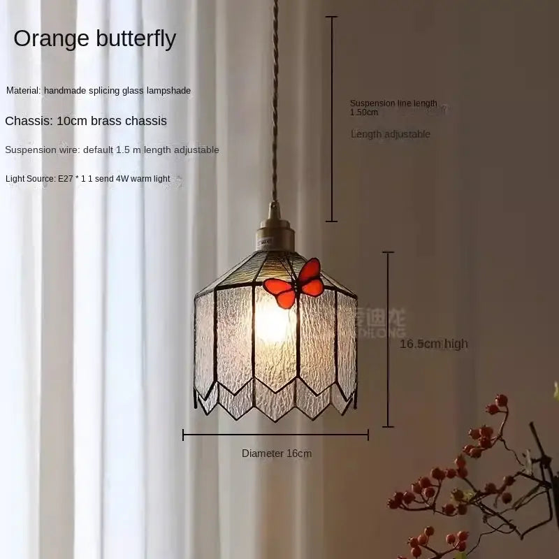 French retro stained glass butterfly chandelier bedroom light