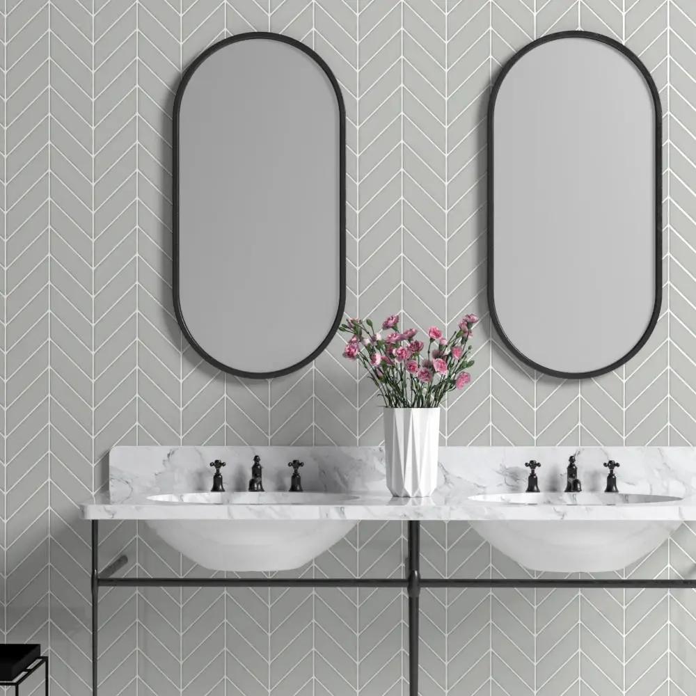 Pebble Glossy Chevron Ceramic Tiles 2x6