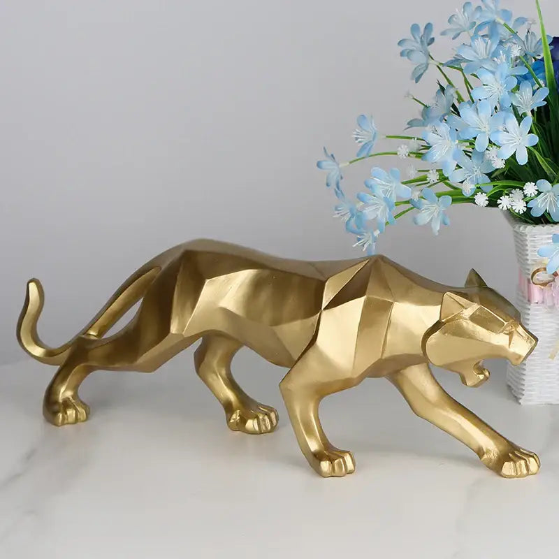 Geometric black panther resin statue living room decor