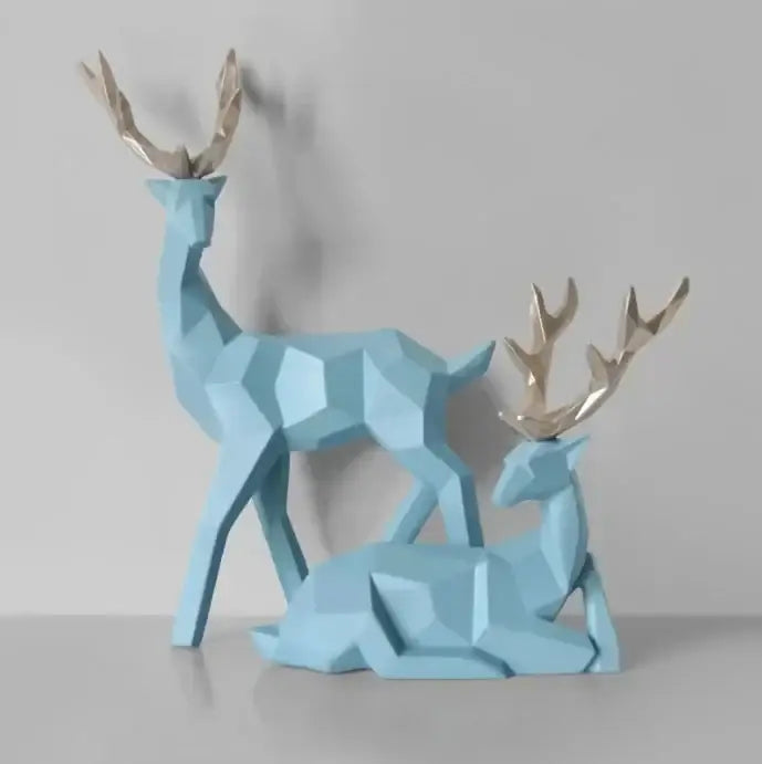 Geometric black & white deer sculpture living room decor with gold antlers