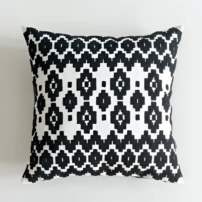Geometric black & white embroidered cushion cover living room decor