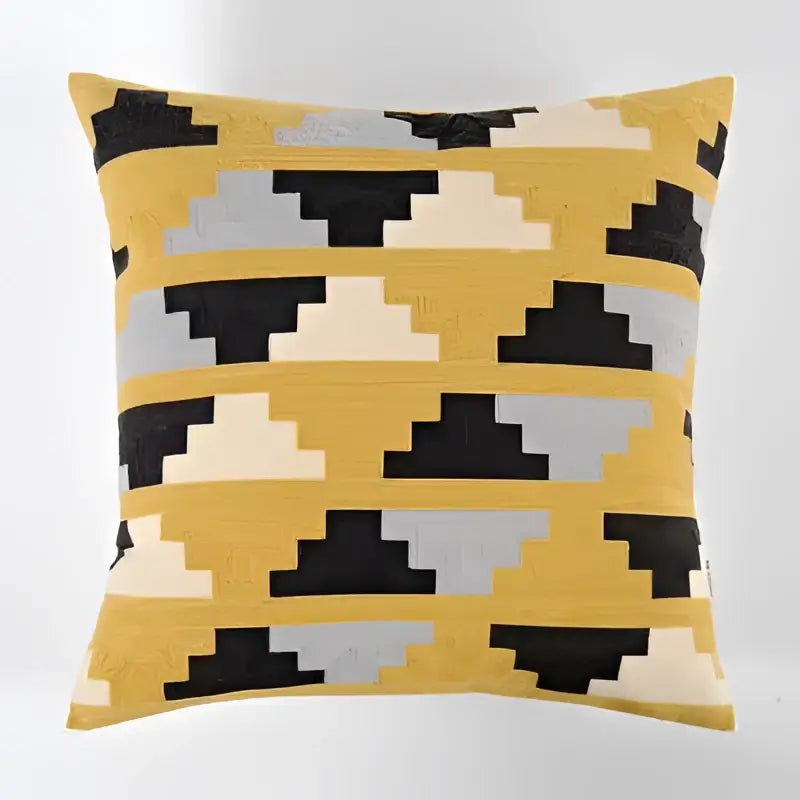 Geometric canvas cotton cushion cover yellow & grey living room pillow