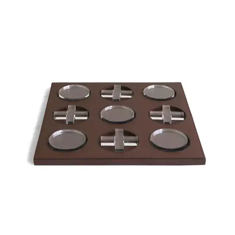 Geometric checkerboard dark green leather and acrylic coaster set living room decor