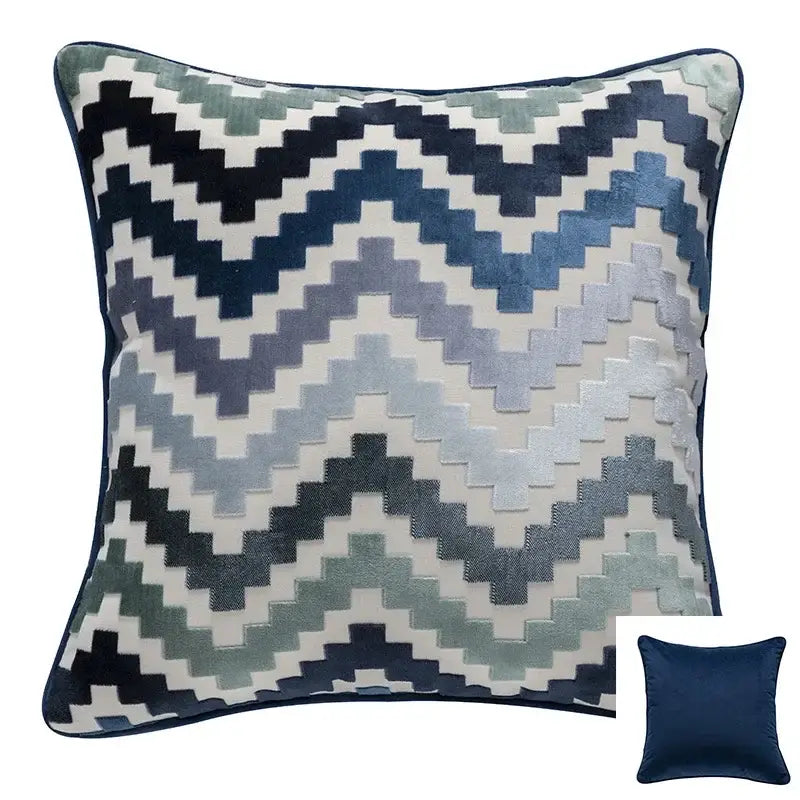 Geometric chenille flocking cushion cover grey & beige living room