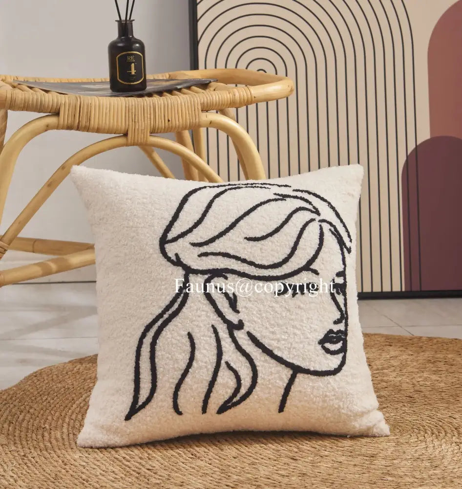 Geometric embroidery cream cushion covers living room abstract art