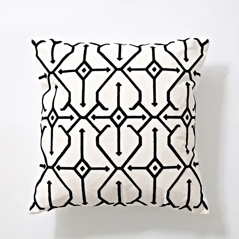 Geometric embroidery cushion cover black & grey living room decor