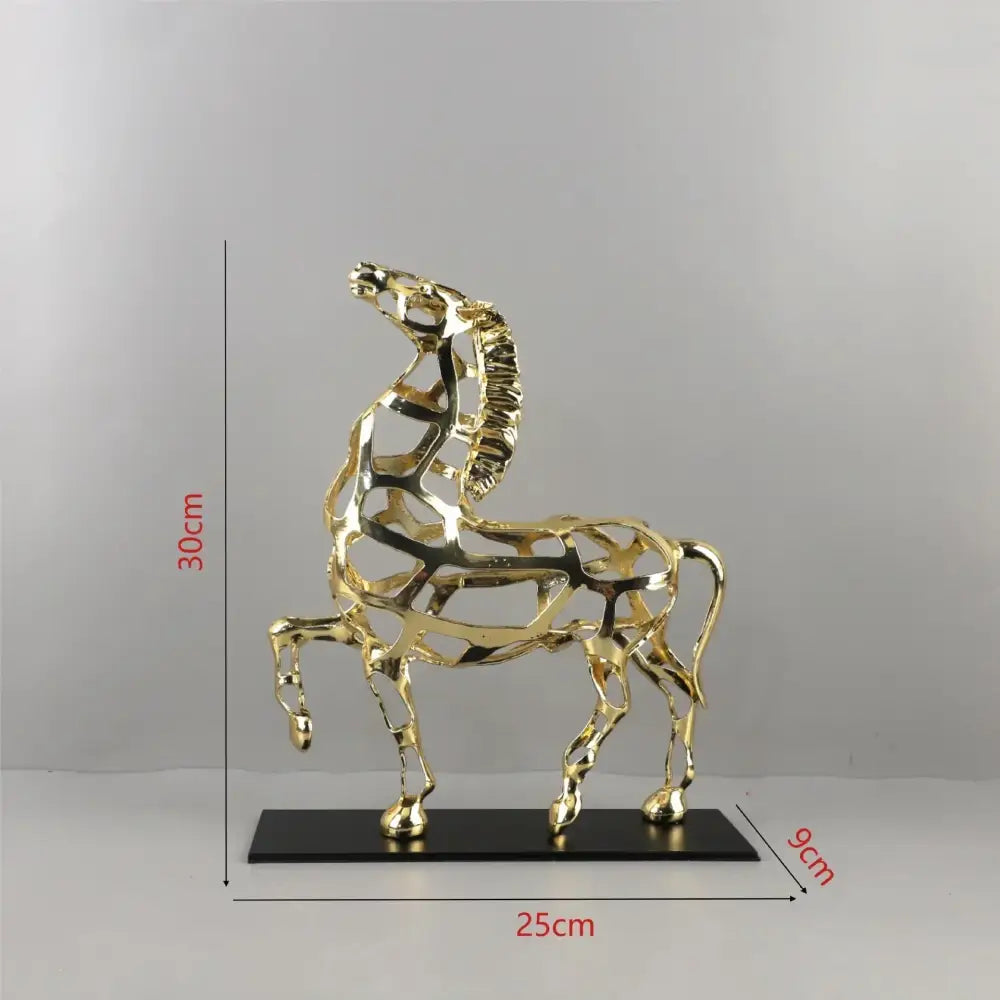 Geometric golden horse metal sculpture living room decor