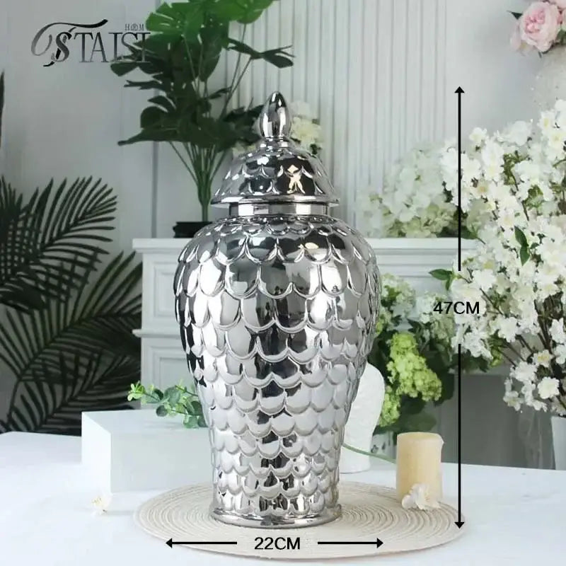 Geometric golden porcelain jar living room white & gold mosaic storage