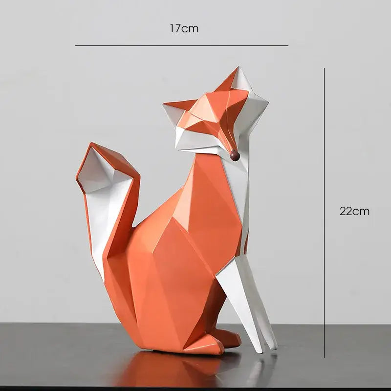 Geometric orange & white fox figurine living room decor