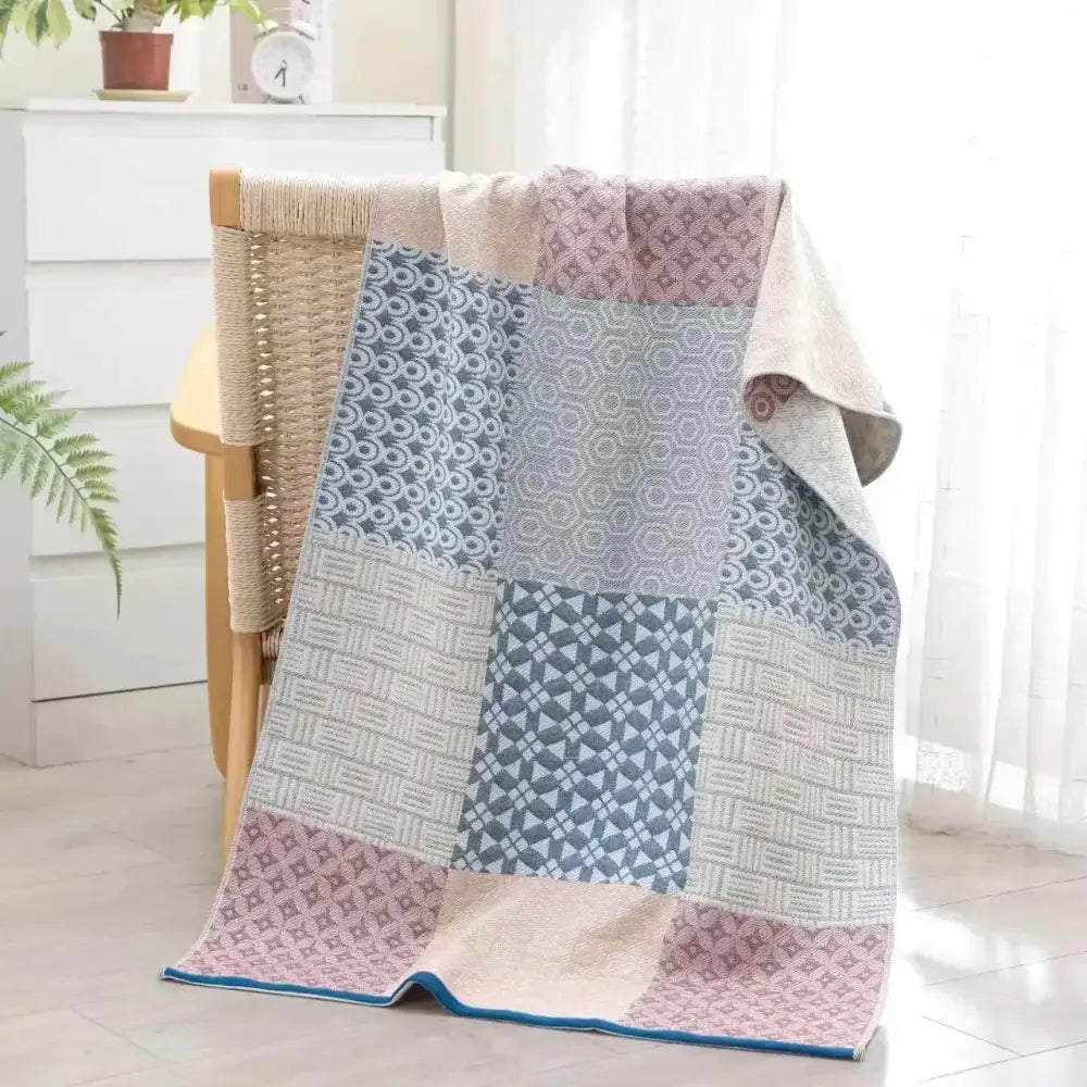 Geometric pink & gray cotton bath towel bathroom quick dry accessory