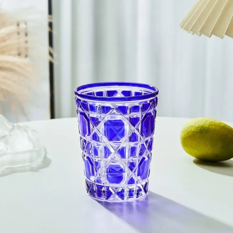 Geometric red green & amber heavy whiskey glass dining room tumbler