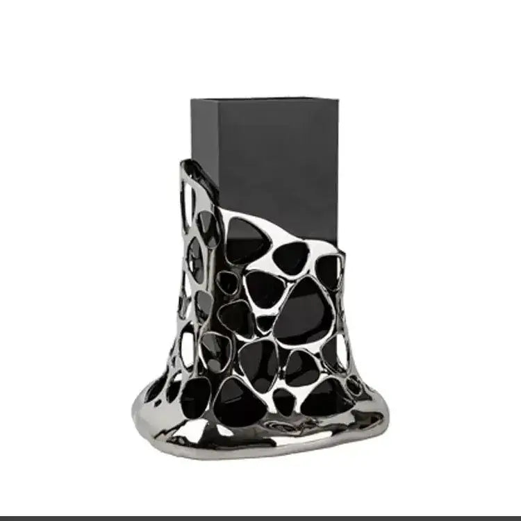 Geometric silver and amber glass vase living room sculpted terrarium