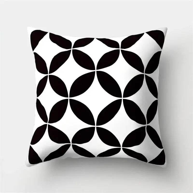 Geometric star print black & white pillow cover living room decor
