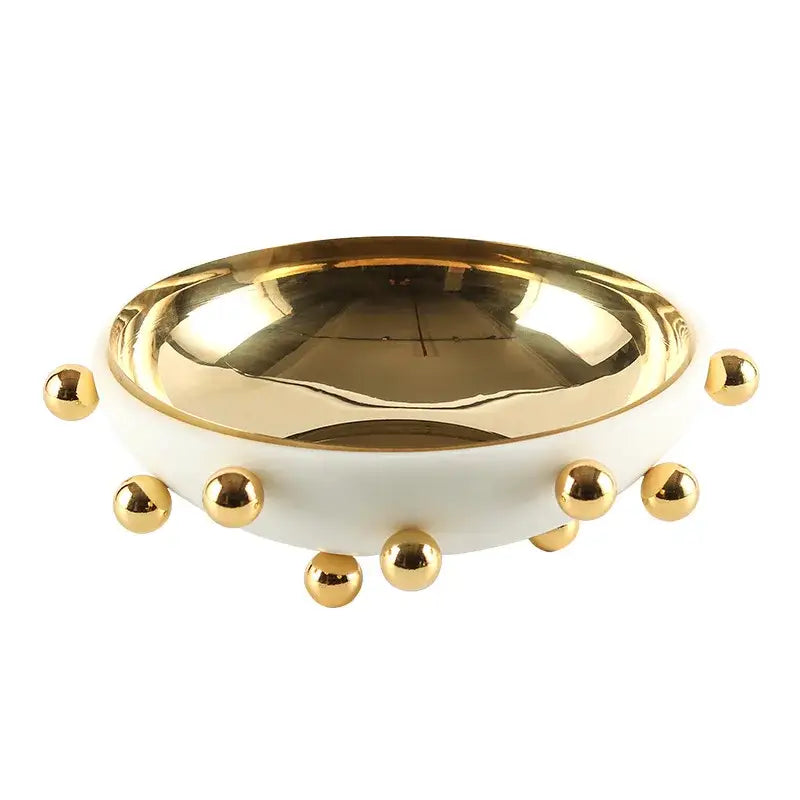 Geometric white and gold ceramic fruit bowl round kitchen tray