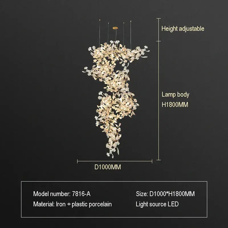 Ginkgo biloba chandelier gold glass pendant light for living room
