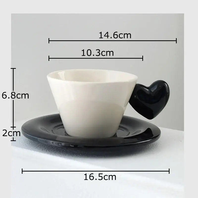 Glossy black heart shape lovers mug set dining room porcelain cup