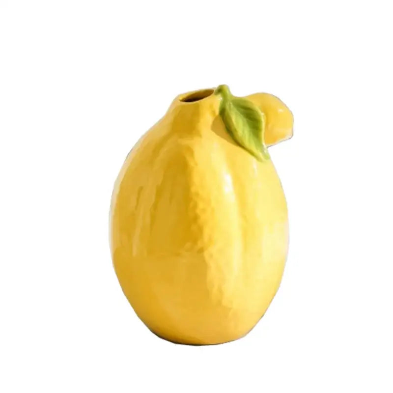 Glossy yellow ceramic lemon flower vase kitchen citrus decor