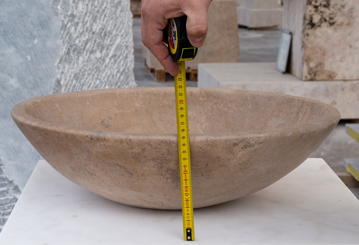 Karina Walnut Travertine Natural Stone Vessel Sink Honed and Filled (W)16" (L)20.5" (H)6"