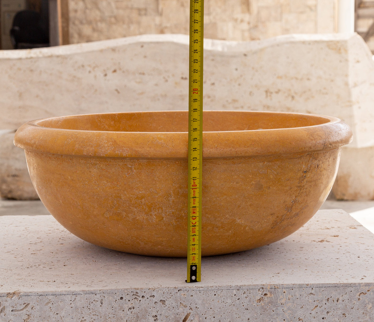 Natural Golden Sienna Natural Stone Vessel Sink Honed and Filled (D)16" (H)6"