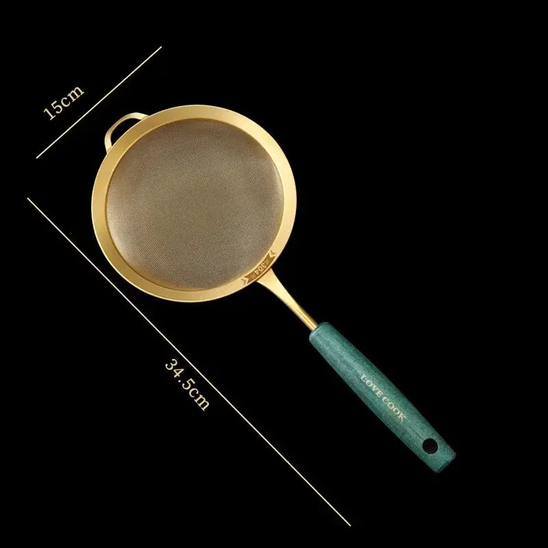 Gold and dark green colander juice strainer set kitchen utensils