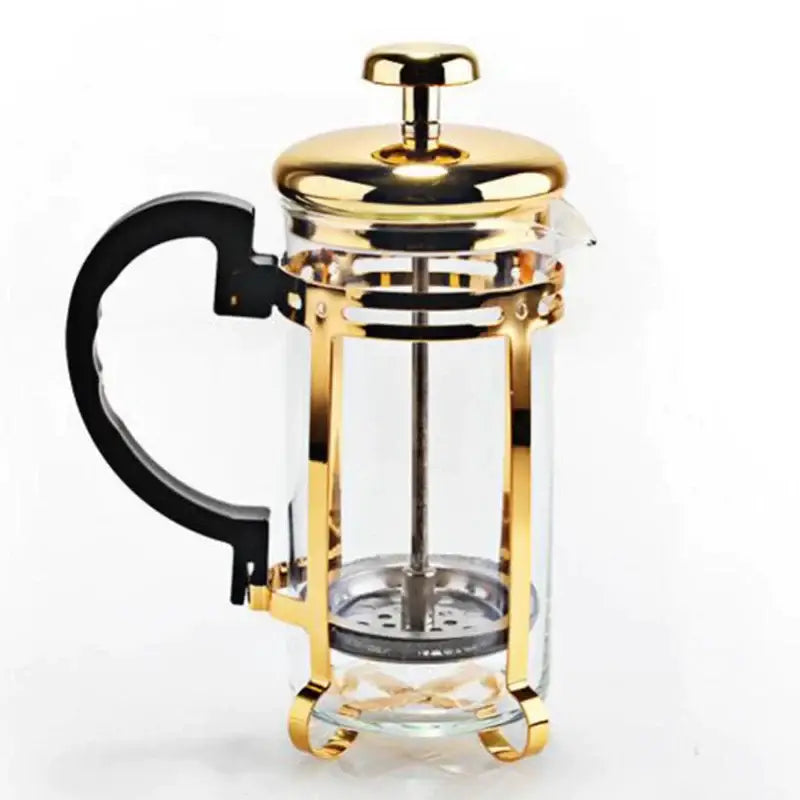 Gold and silver french press with black handle – kitchen teaware