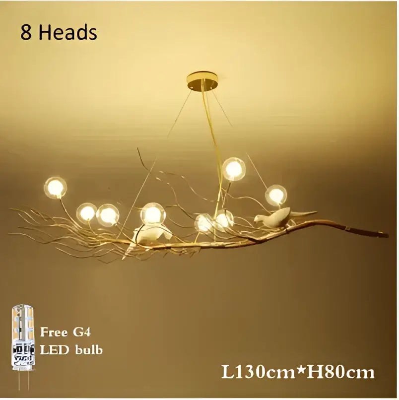 Gold and white iron branch led pendant chandelier dining room