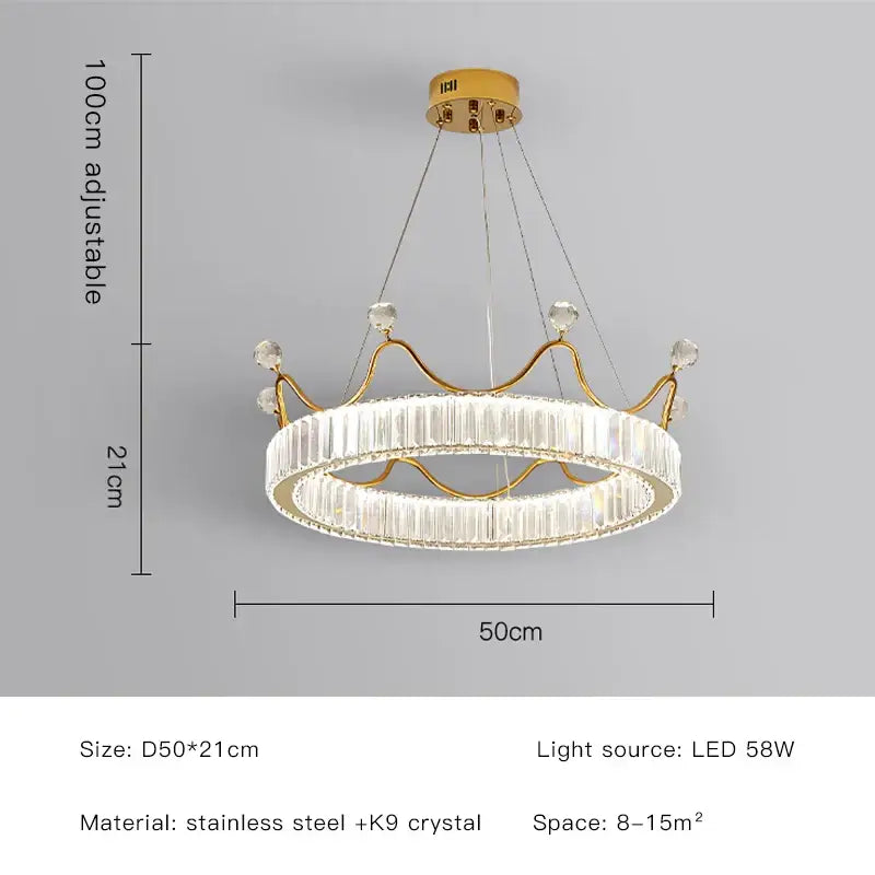 Gold crown crystal chandelier bedroom petal ring light