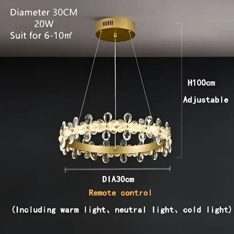 Gold double ring crystal led chandelier living room light