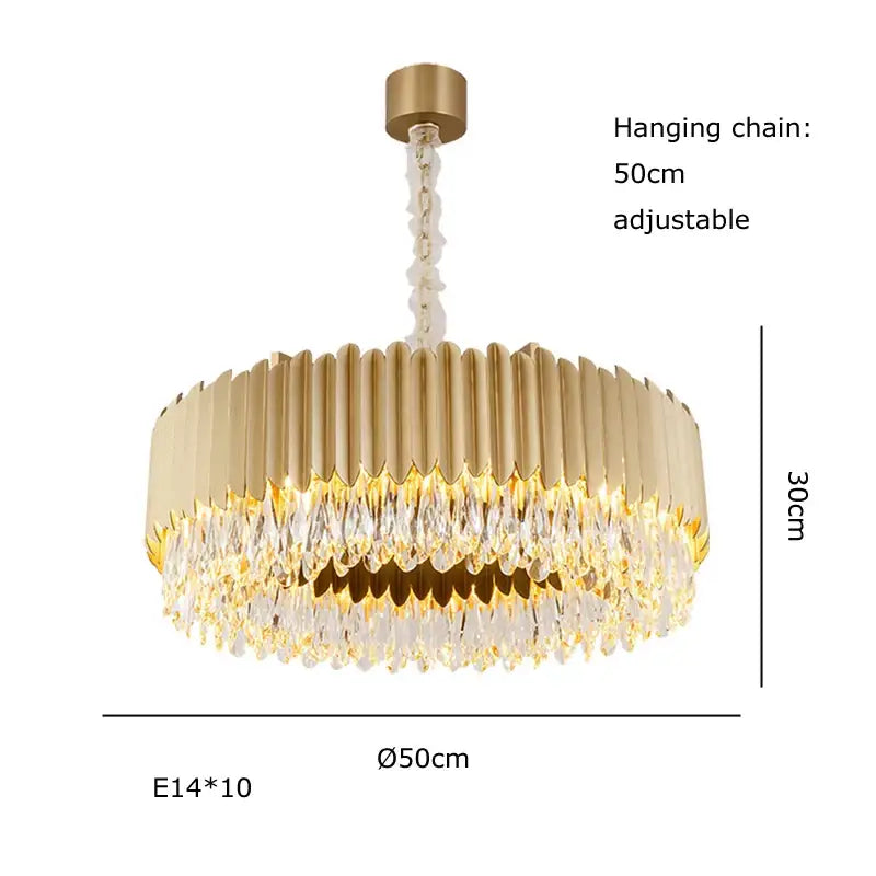 Gold fluted crystal water droplet pendant lights for dining room