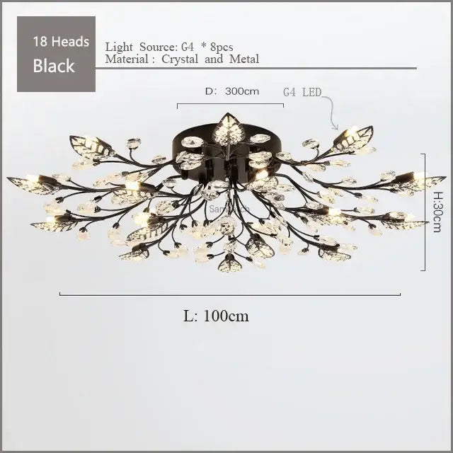 Gold leaf crystal ceiling chandelier led for living room