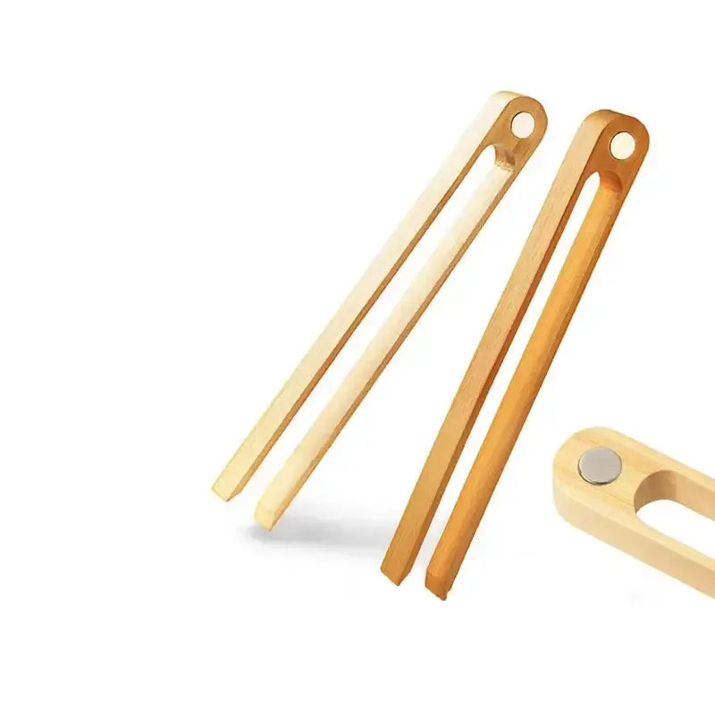 Gold metallic bamboo toaster tongs kitchen bread tools