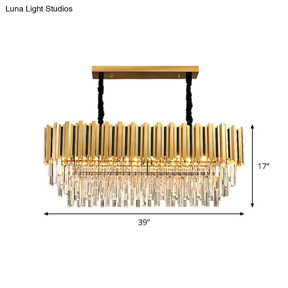 DecorBites™ Gold Oblong Crystal Rod Pendant - Postmodern 10-Light Kitchen Island Light