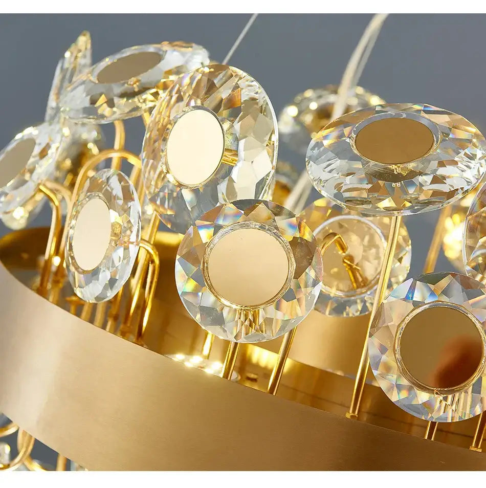 Gold rectangular crystal pendant chandelier for dining room